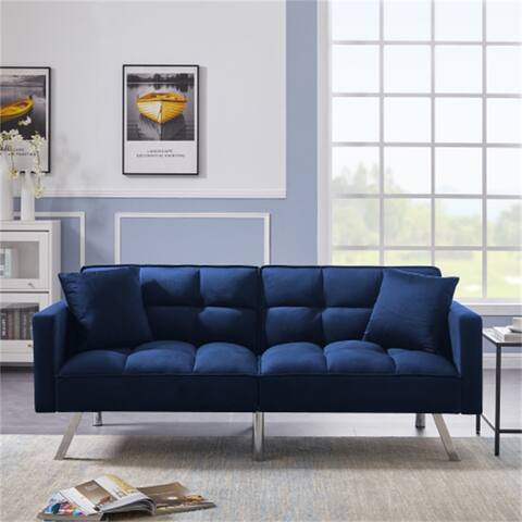 Sleeper Sofa With Tight Square Arms,Backrest,Blue Velvet Futon - 74.8x33.2x31.8
