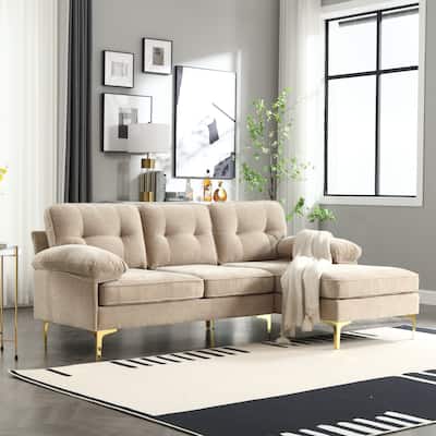 Brown 85'' Fabric L-Shaped Sofa with Spring Reinforced Cushions