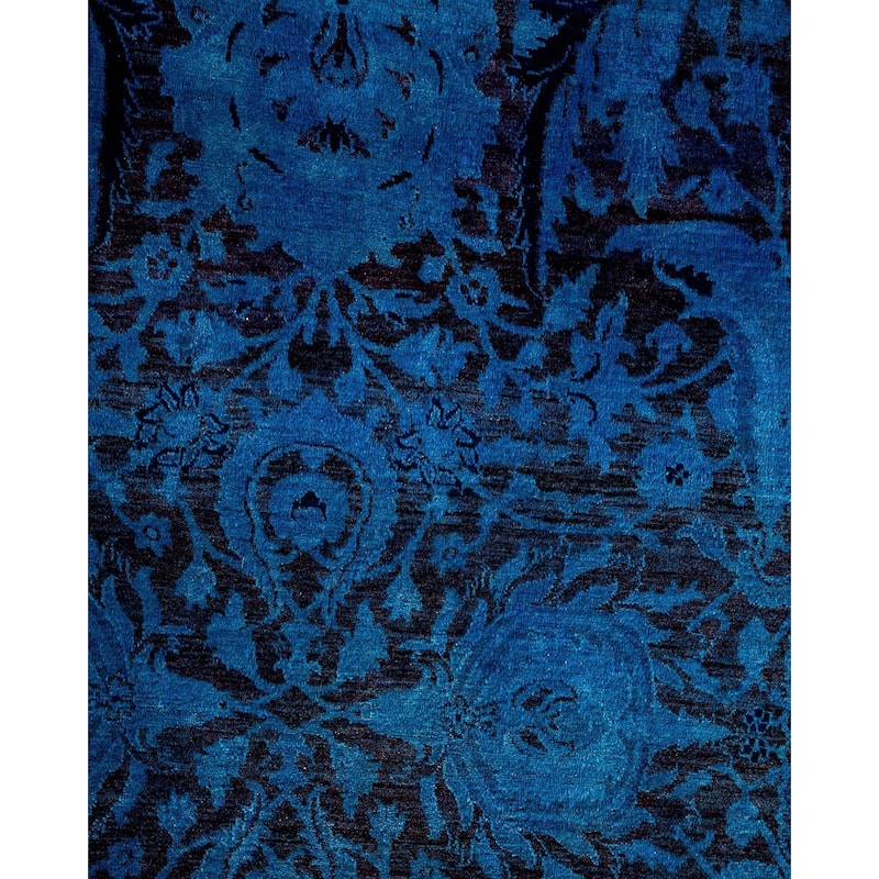 Overton Hand Knotted Wool Vintage Inspired Modern Contemporary Overdyed Blue Area Rug - 9' 0" x 11' 10"