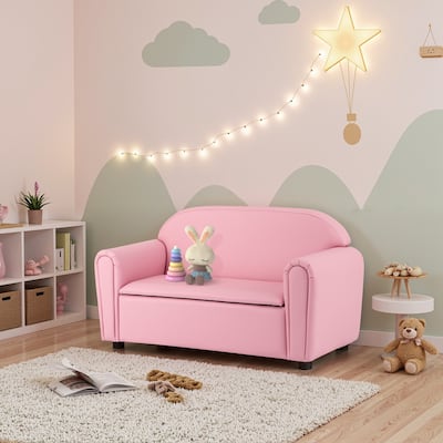 Kid-Sized Lightweight Pink Sofa with Storage Compartment for Playroom or Bedroom - 35" x 16" x 19.5" (L x W x H)