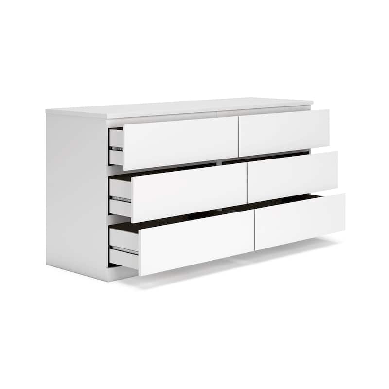 Onira Wide Dresser, 6 Spacious Drawers, Modern White Wood, 60 Inch