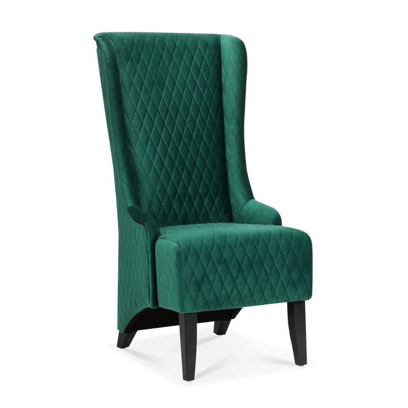 Velvet Wingback Chair with High Back Support and Wooden Legs