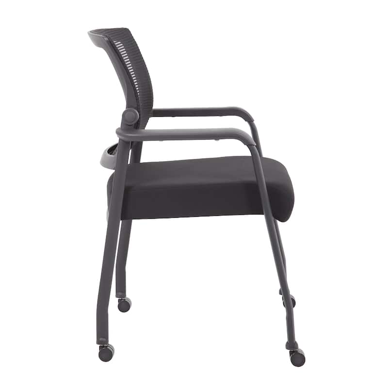 Akon Guest Armchair, Black Mesh, Steel Frame, Smooth-Roll Casters