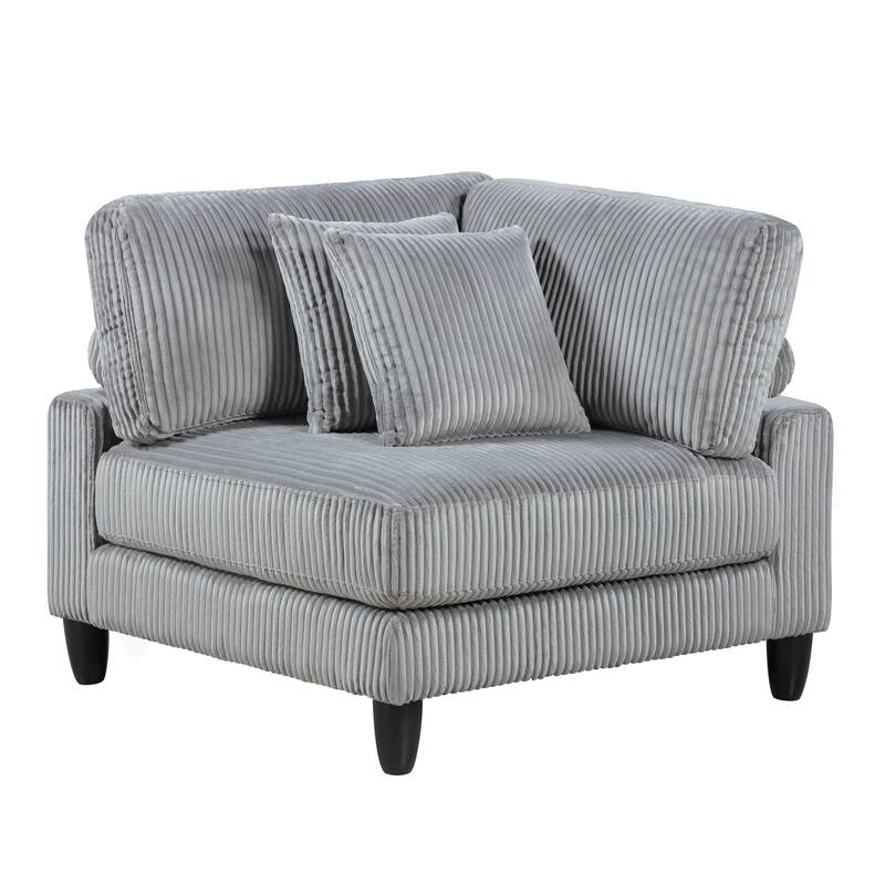 4-Piece Gray Corduroy Sectional Sofa with Wood Legs, 120x80x36 inches, 241 lbs