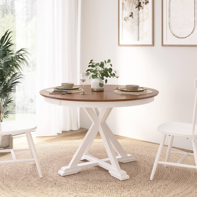 Bush Furniture West End 45W Round Trestle Dining Table - Burnished Medium Brown/White Paint