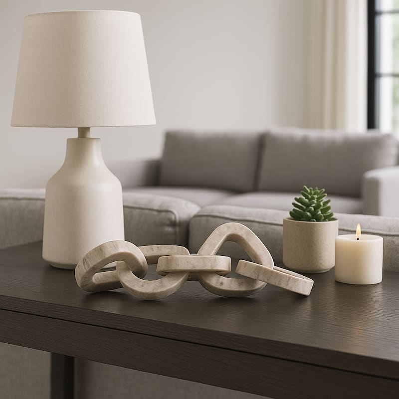 Marble Decorative Object Carved Chain Sculpture Home Decor -15", Ivory - 14.5" - Ivory - 14.5"