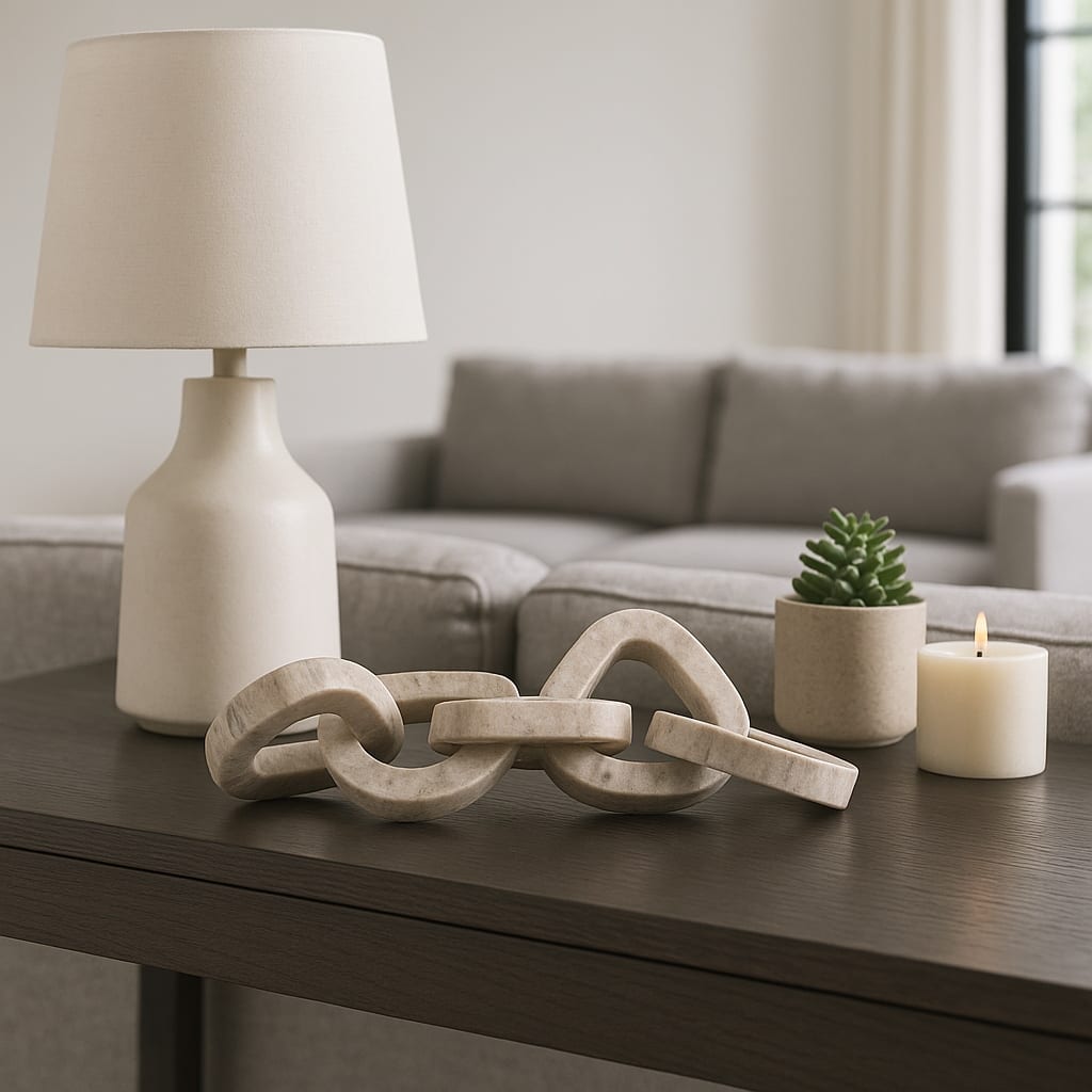 Marble Decorative Object Carved Chain Sculpture Home Decor -15", Ivory - 14.5"