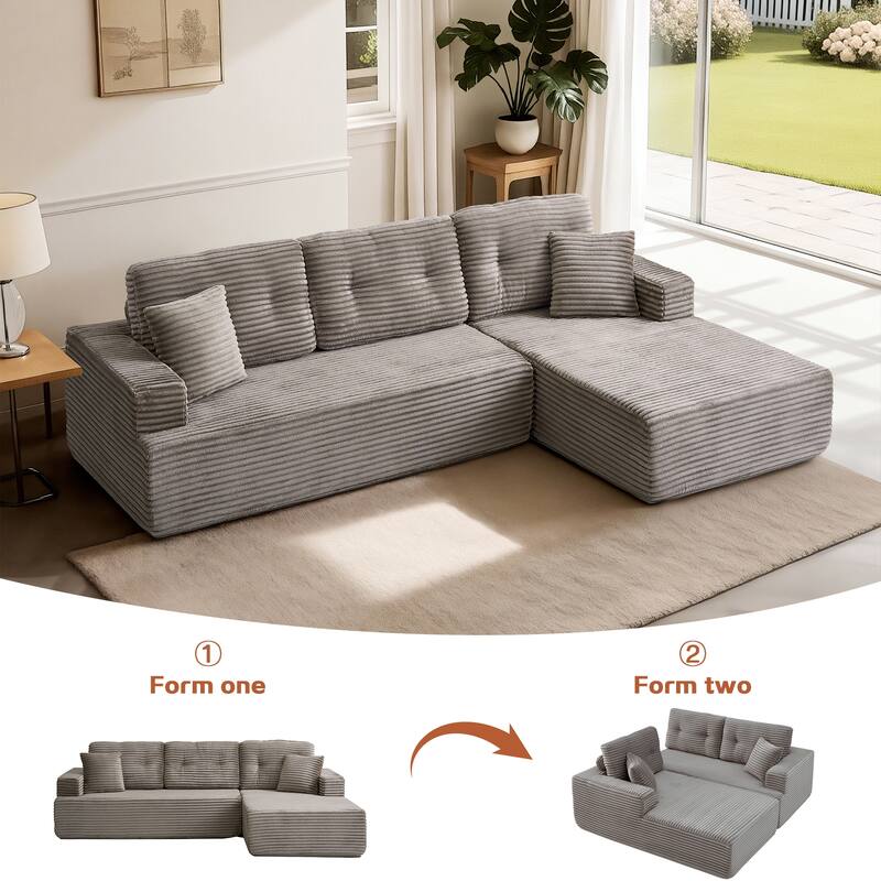 Corduroy Chaise Sectional Sofa Convertible Modular Sleeper Couch