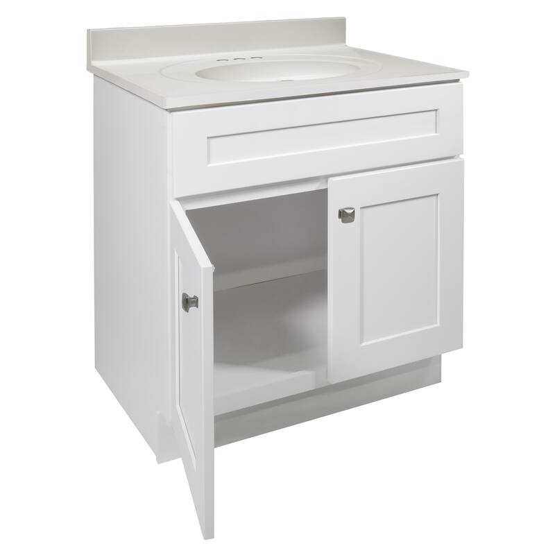 Design House 585141 Brookings Shaker 2-Door Bathroom Vanity with Cultured Marble 4 in. Centerset White on White Top