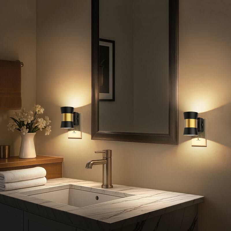 2-Pack Plug-in Night Light, Dusk to Dawn Sensor Wall Sconce, Up/Down Warm 3000K, Mini Decorative Light for Bedroom Hallway