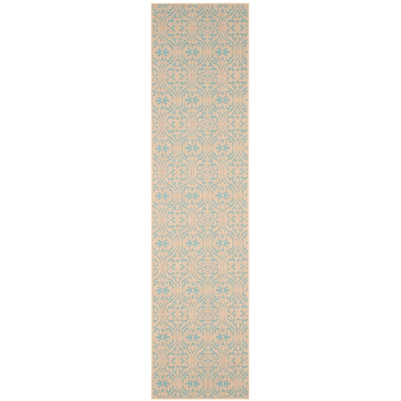 SAFAVIEH Handmade Palm Beach Kenna Modern Jute Rug - 2' x 8' Runner - Natural/Turquoise