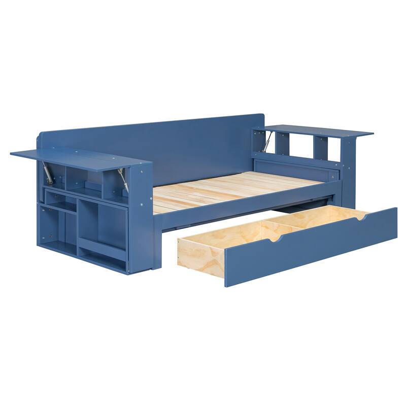 Multifunctional Sofa Bed Convertible Daybed with Removable Integrated Desk/Hydraulic Side Table/Storage Drawers for Small Spaces