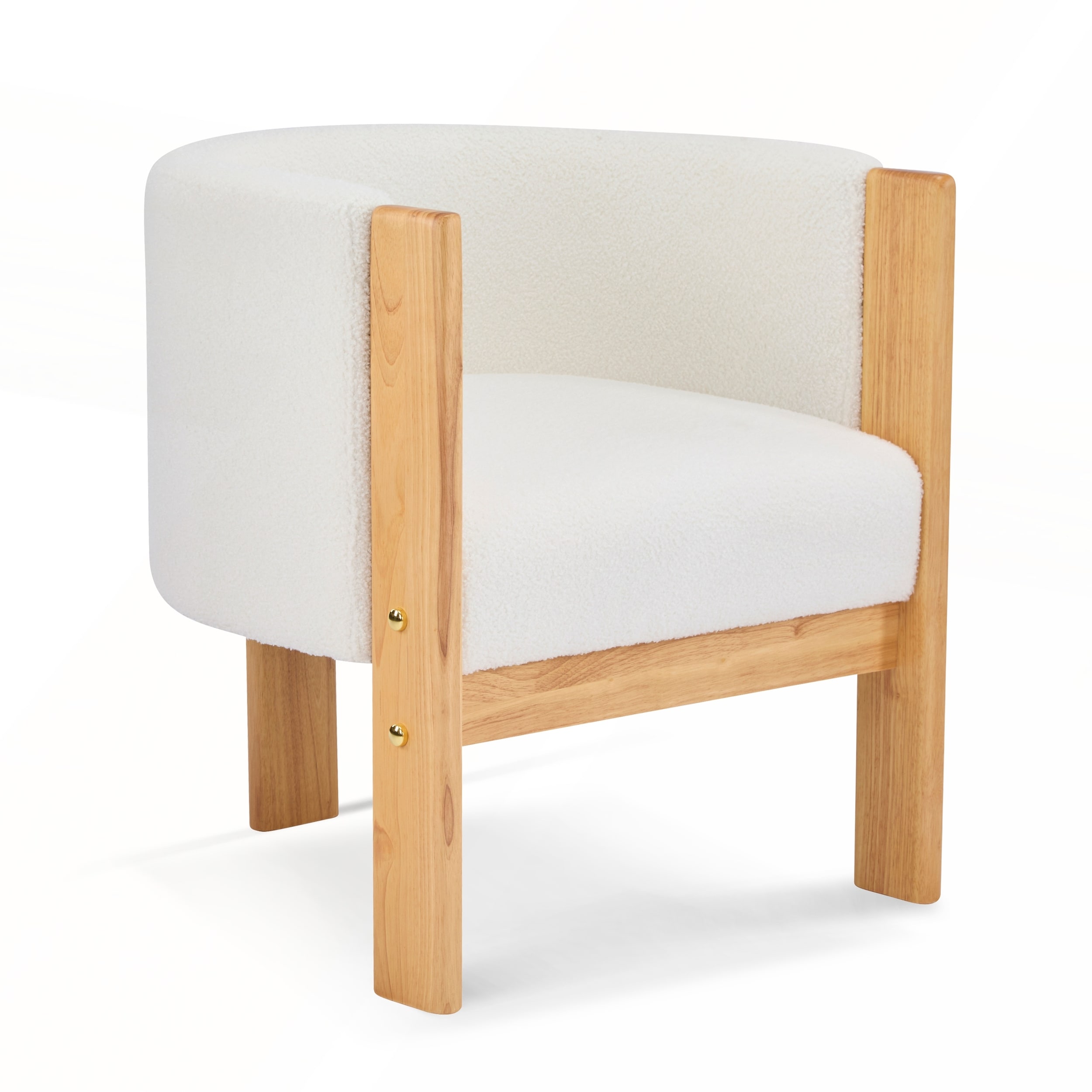 Upholstered Dining Chairs Set of 2 with Natural Rubber Wood Frame and White Boucle Fabric for Dining and Living Room