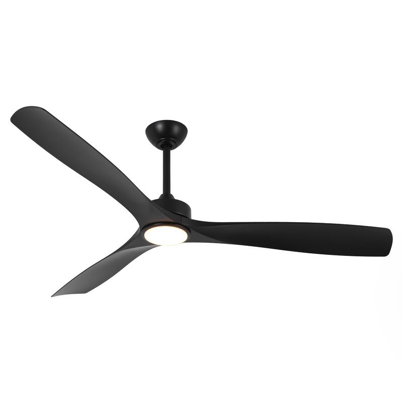 60" Modern Black ABS Propeller Indoor Ceiling Fan with Light and Remote