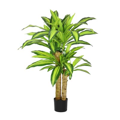 3.25ft Real Touch Artificial Dracaena Tree Plant in Black Pot - 39" H x 32" W x 28" DP