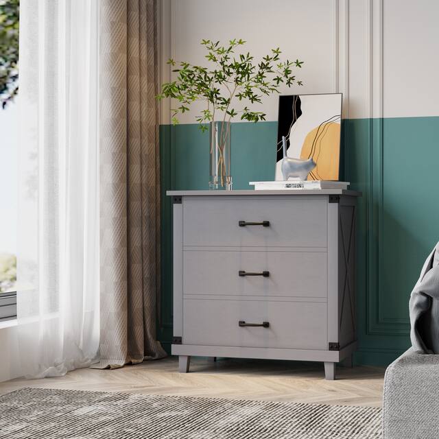 Modern Bedroom Nightstand with 3 Drawers Storage - Grey