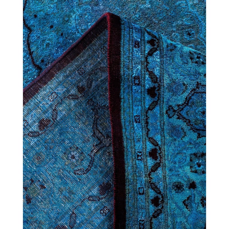 Overton Hand Knotted Wool Vintage Inspired Modern Contemporary Overdyed Blue Area Rug - 6' 1" x 8' 9"
