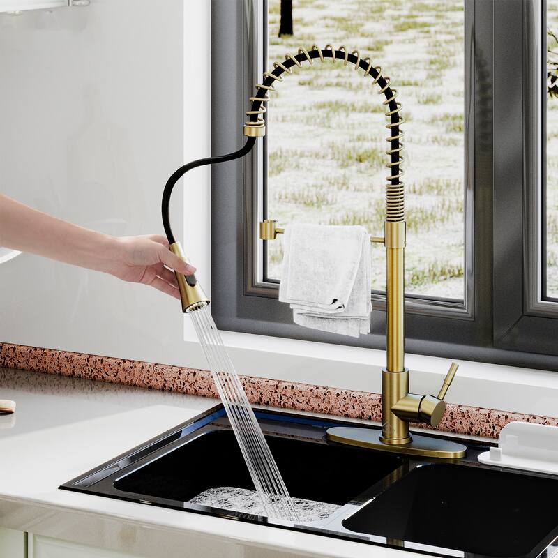 Single-Handle Spring Pull Down Sprayer Kitchen Faucet with Dual-Function Spray Head