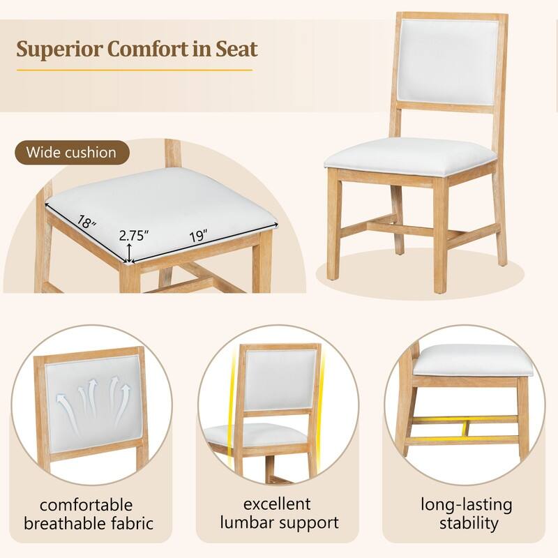 Farmhouse 5-Piece Dining Table Set with Upholstered Chairs and Extendable Dining Table for Dining Room, Kitchen and Living Room