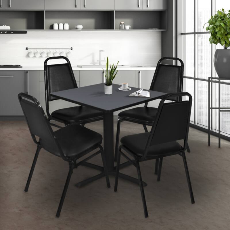 Square Breakroom Table 36 Inch - Durable Metal Base with Black Edge Band for Cafes and Offices