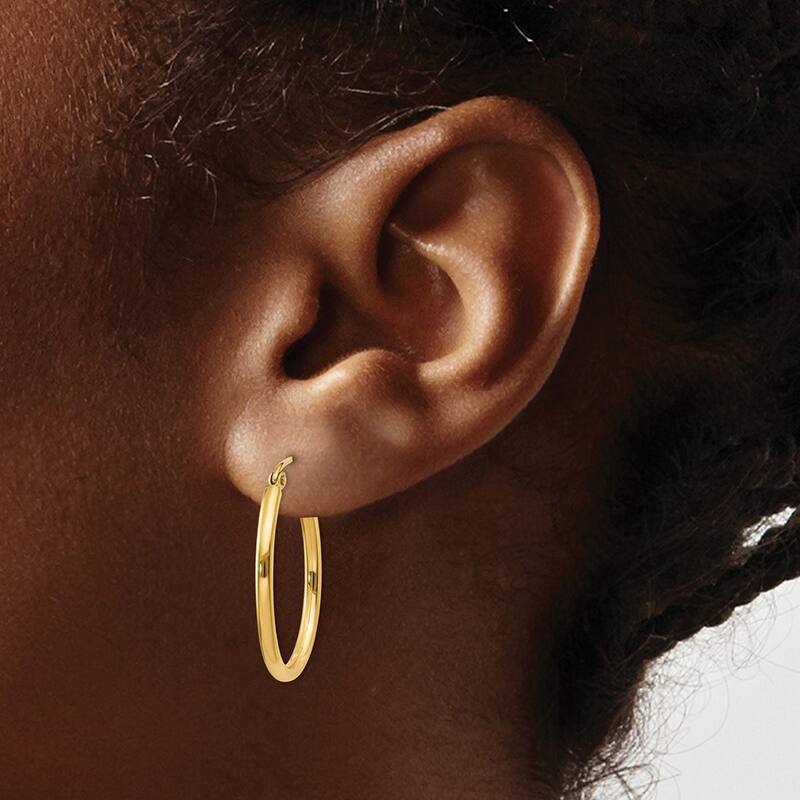 Curata 10k Yellow Gold 3mm Oval Polished Hoop Earrings - 17mm 28mm 33mm 37mm