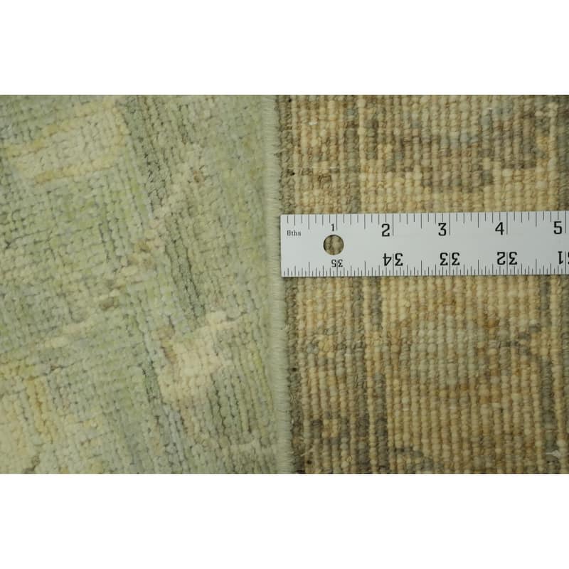 Vegetable Dye Green Oushak Turkish Rug, Floral Geometric - 6' 1'' X 2' 9''