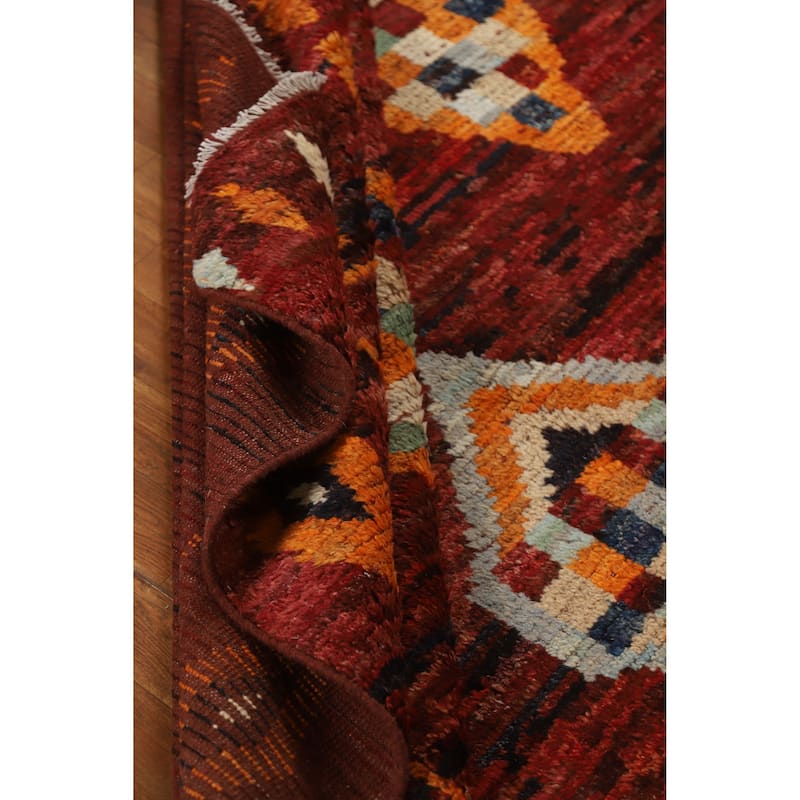 Geometric Moroccan Oriental Rug Handmade Red Wool Carpet - 6'9" x 9'11"