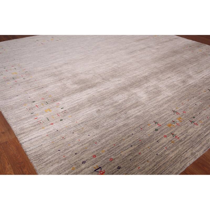 Striped Gabbeh Square Rug Hand-Knotted Wool Carpet - 7'11"x 8'0"