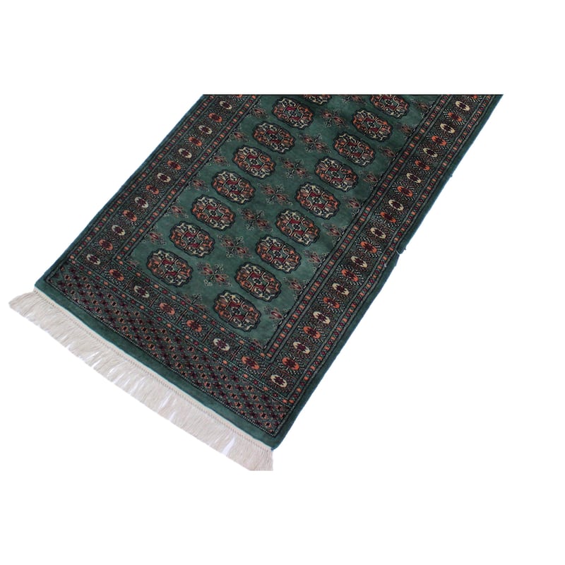Rustic Bokhara Le Green/Black Hand Knotted Wool Runner - 2'7'' x 11'6''