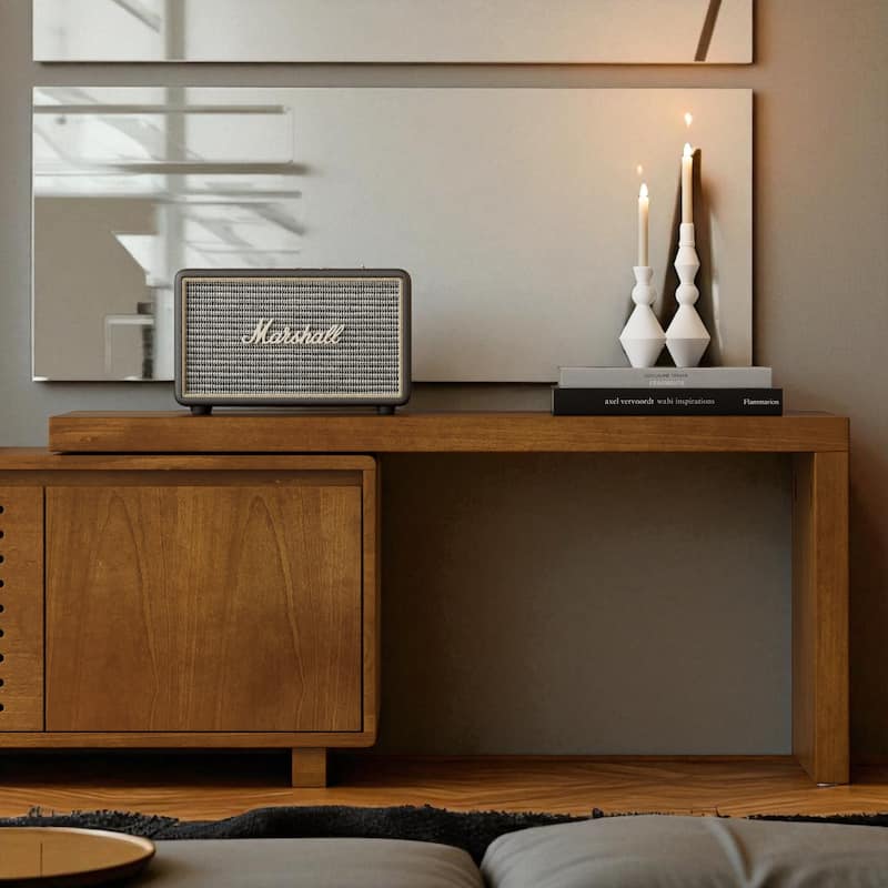 63" Mid-Century Modern Extendable TV Stand for 75 Inch TV, Wood Media Console with Storage & Adjustable Panel