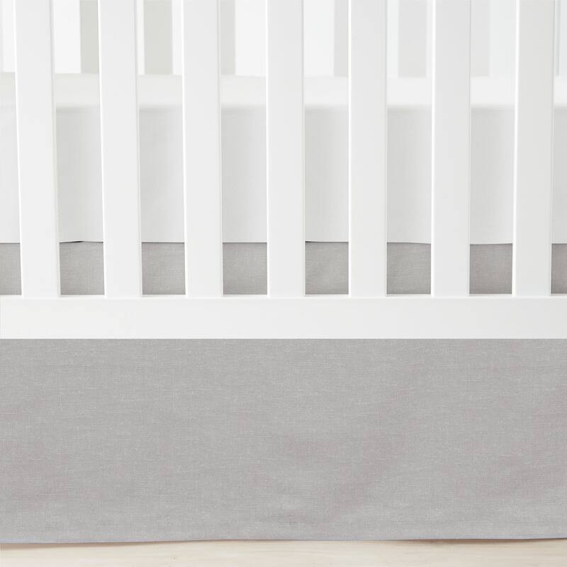 Lush Decor Baby Printed Linen Textured Solid Crib Skirt - 52" x 28" +16" Drop - Grey