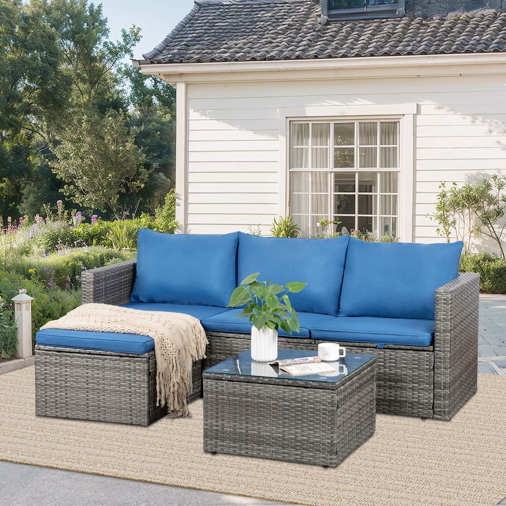 3-Piece Outdoor Wicker Sectional Sofa Set with Cushions, Patio Furniture Set - N/A