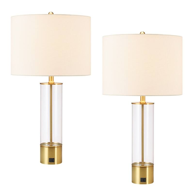 3-Way USB Table Lamp Set of 2 with White Shades - 25.5 in. H