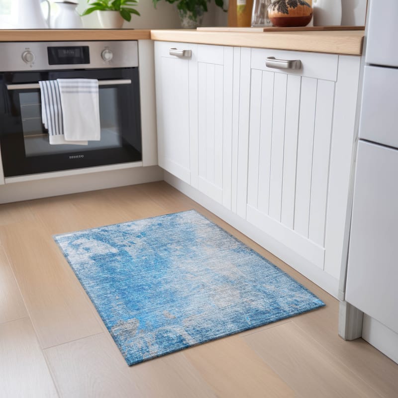 Machine Washable Indoor/ Outdoor Abstract Solid Chantille Rug - Blue - 1'8" x 2'6"