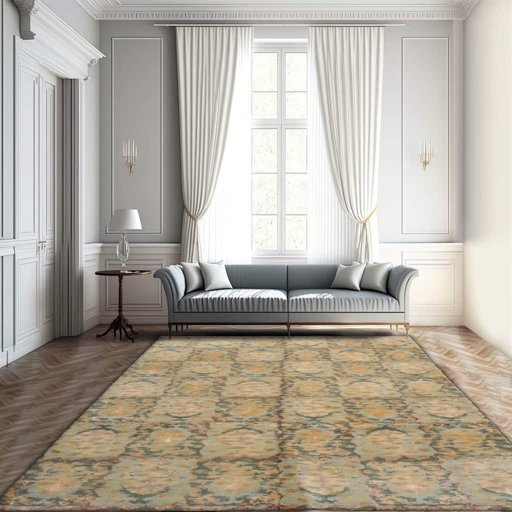 Hand Knotted Tibetan Aqua Tibetan Wool Traditional Oriental Area Rug - 6' x 9'