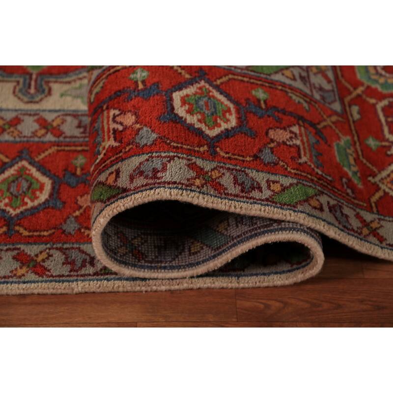 Medallion Heriz Serapi Indian Area Rug Hand-Knotted Wool Carpet - 8'11"x 11'9"