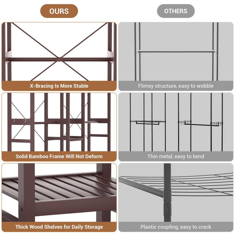 Bamboo Closet System Clothes Rack, Large Freestanding Garment Rack Clothing Rack for Hanging Clothes