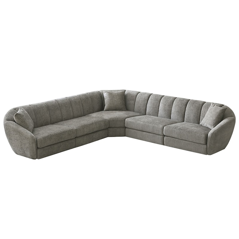 Slope Arm Chenille Fabric Rectangle Sectional Sofa Scallop Sofa
