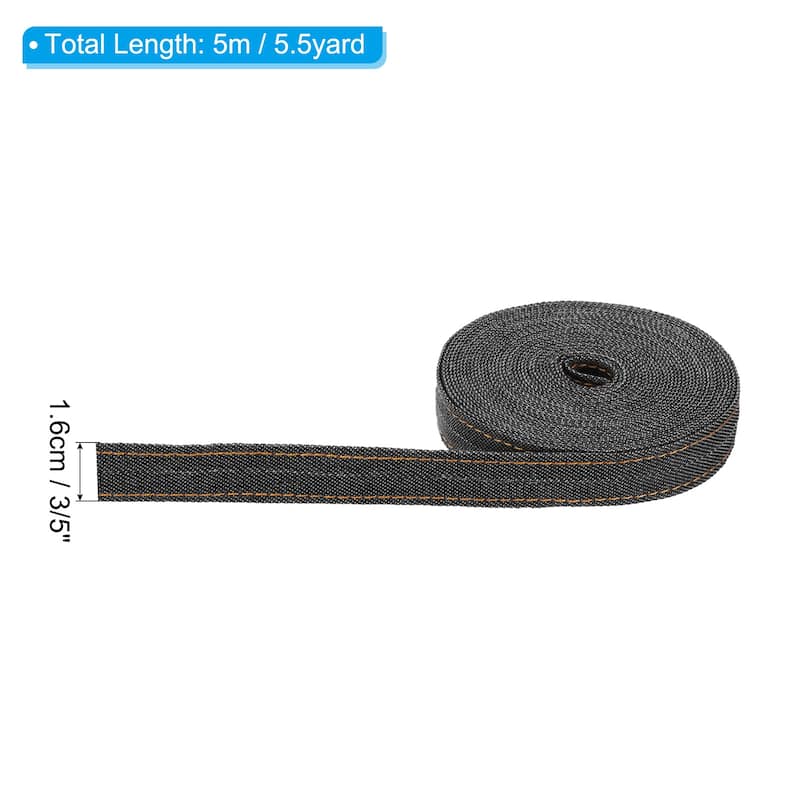 Denim Ribbon, 1 Roll 5.5 Yard Craft Strip - Black - 3/5"