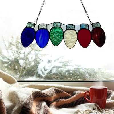 River of Goods Old-Fashioned Holiday Lights River of Goods Stained Glass Window Panel - 12" x 0.25" x 4"