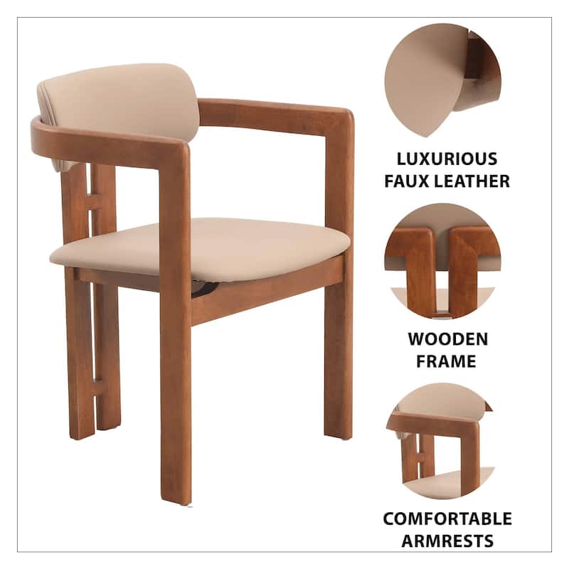 Velo (Set of 2) Modern Leather Upholstered Dining Arm Chair with Solid Rubberwood Legs and Open Back Design for Home or Office