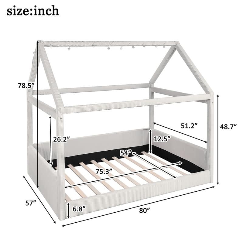 Full Size Upholstered House Daybed with LED Light Strips