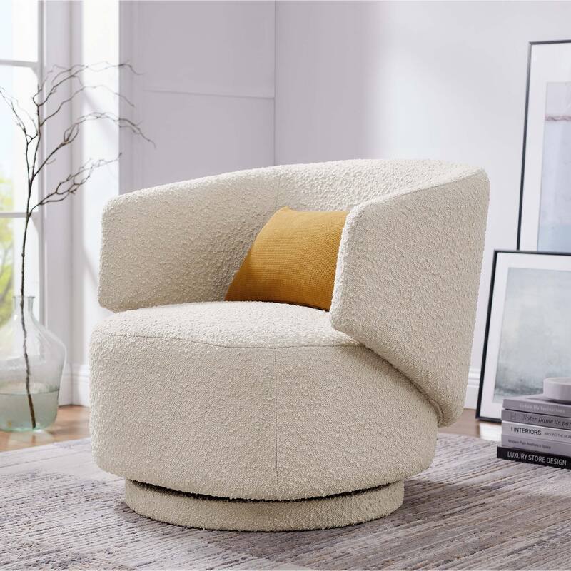Celestia Boucle Fabric Swivel Chair - Ivory