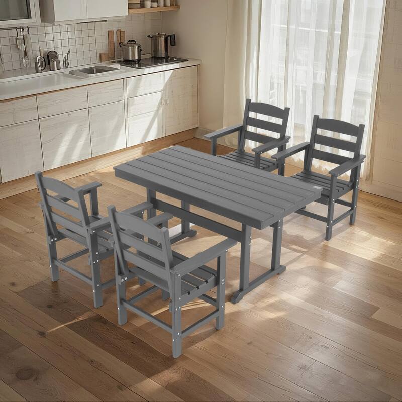 5-Piece HDPE Patio Dining Table Set, Outdoor Dining Furniture Set with 4 Chairs, Garden Outdoor Dining Table and Chairs