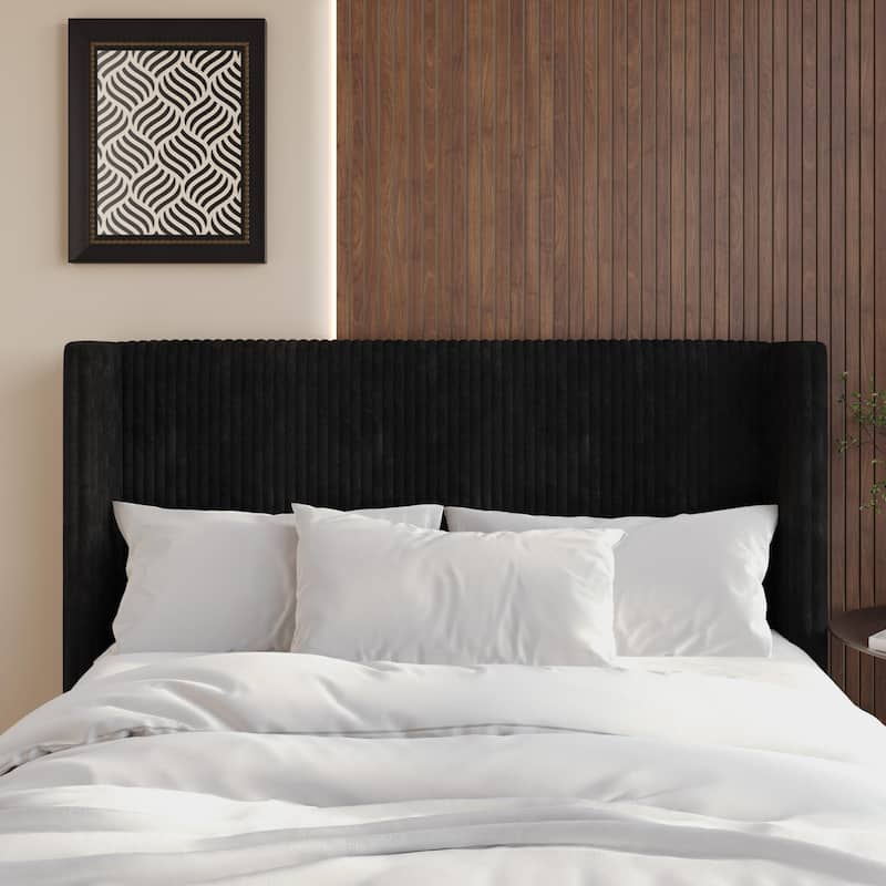 Clayfell Lenox Upholstered Wingback Headboard, Soft Corduroy, Easy to Assemble - Black - Full