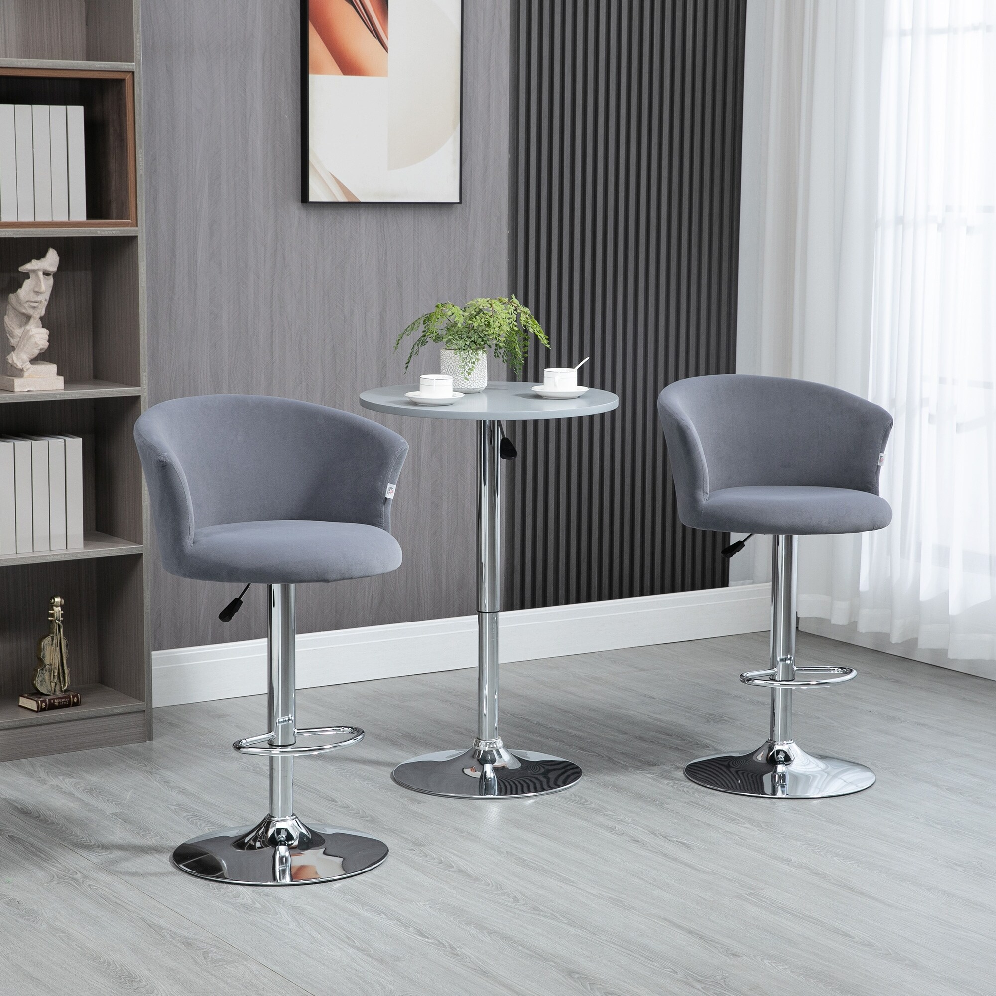 HOMCOM Adjustable Bar Stools Set of 2 Velvet Kitchen Stool