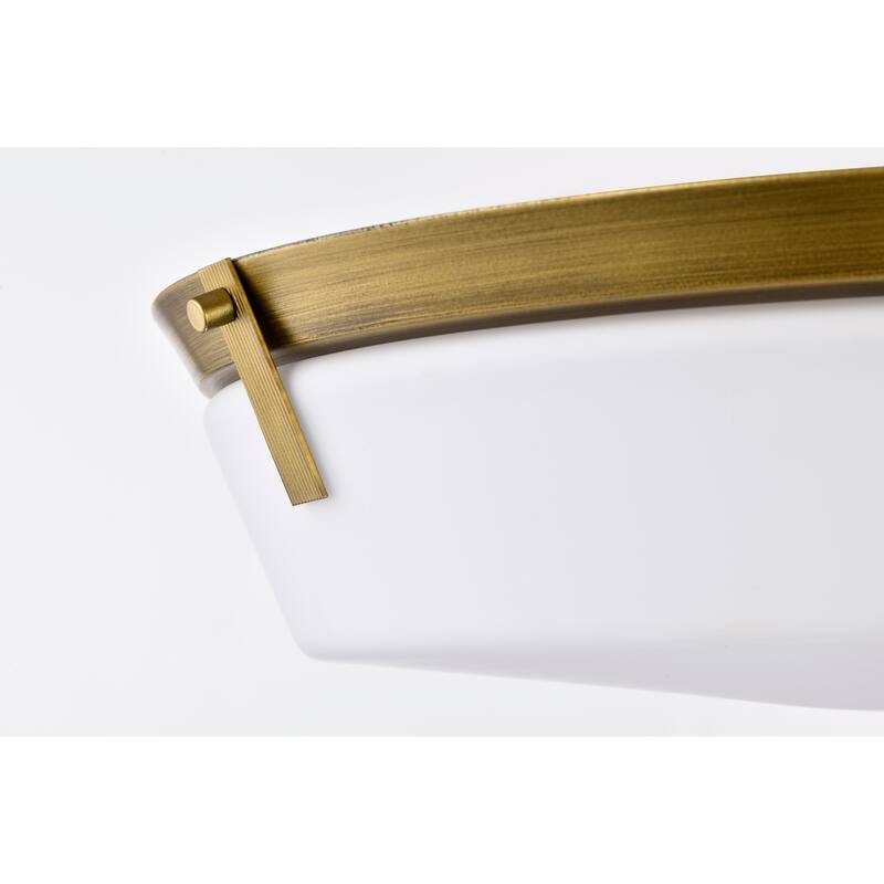 Rowen 4 Light Flush Mount Natural Brass Finish Etched White Glass