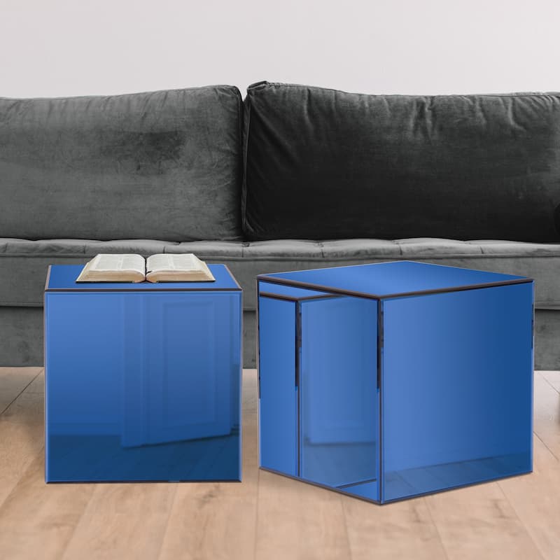 Allan Andrews Silver Orchid Blue Mirrored Barrett Accent Cube Table
