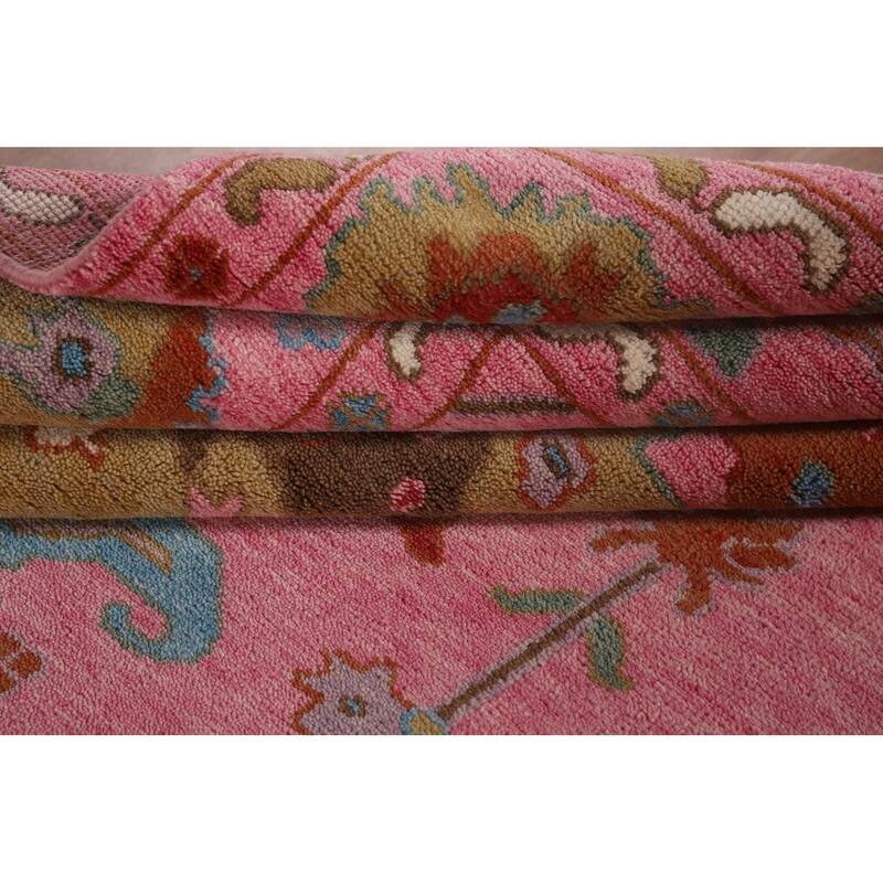 All-Over Pink Oushak Oriental Area Rug Handmade Wool Carpet - 8'10"x 11'10"