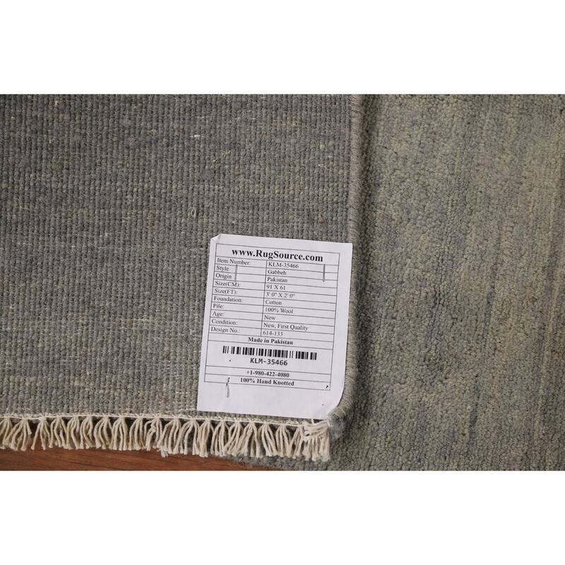 Contemporary Gabbeh Oriental Foyer Rug Hand-Knotted Grey Wool Carpet - 2'0"x 3'0"